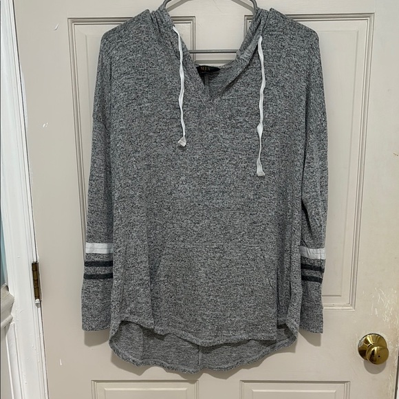Lightweight fall hooded sweater with striped sleeves by MIX - Picture 1 of 4